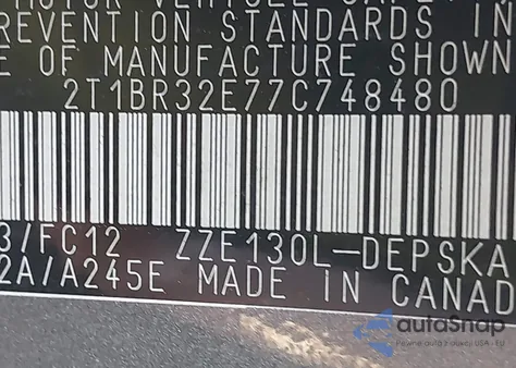 2007 Toyota Corolla S из США, поврежденный, VIN 2T1BR32E77C748480